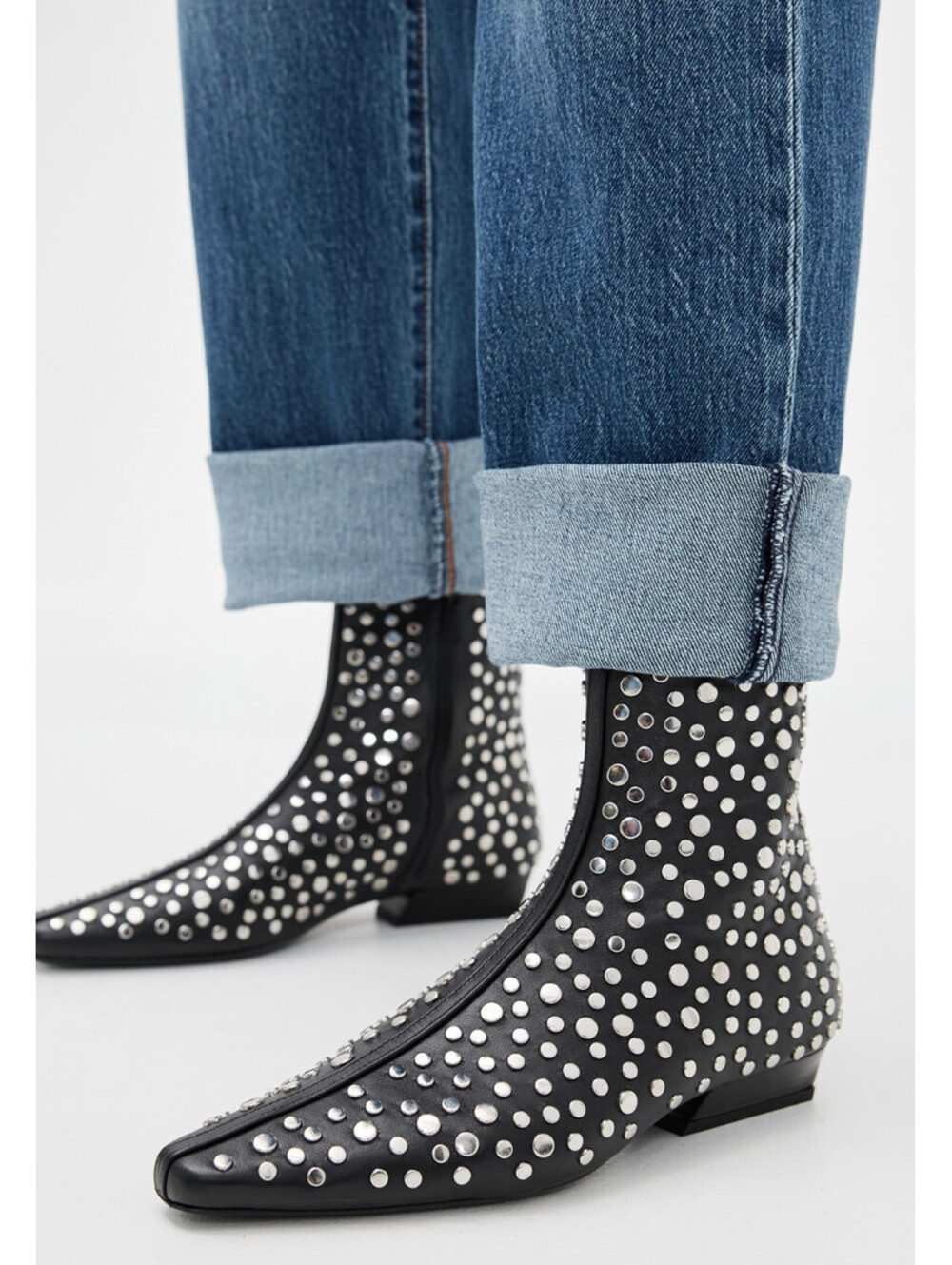 NEW Staud Black Leather Silver Studded Chelsea Ankle Boot Boots Wally 39/9